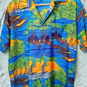 Ingear Vibrant Blue and Orange Tropical Men's Shirt